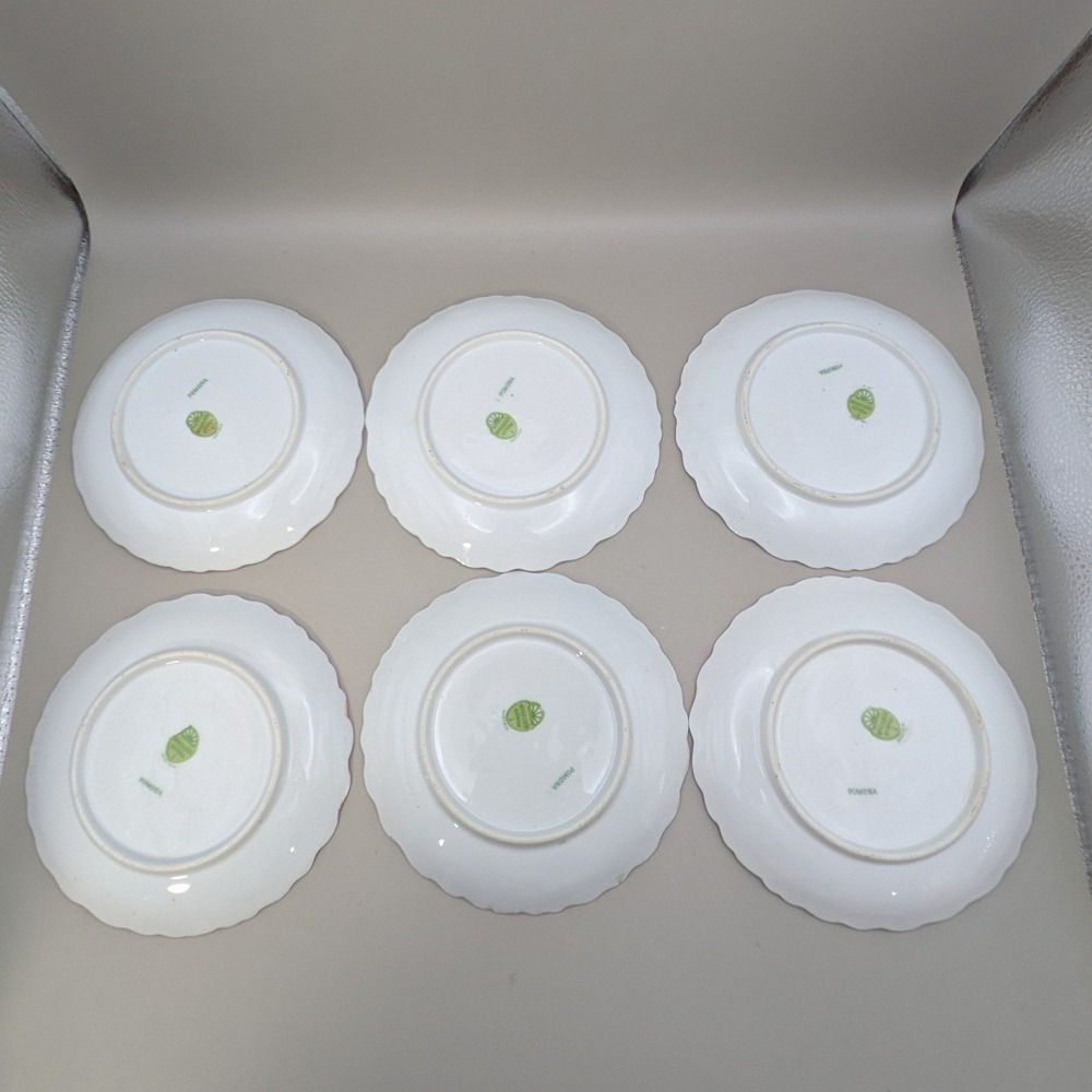 Antique Wheelock Vienna Austria Pomona Fruit Plates Set of 6 Gold Gilt Scalloped - Picture 2 of 13
